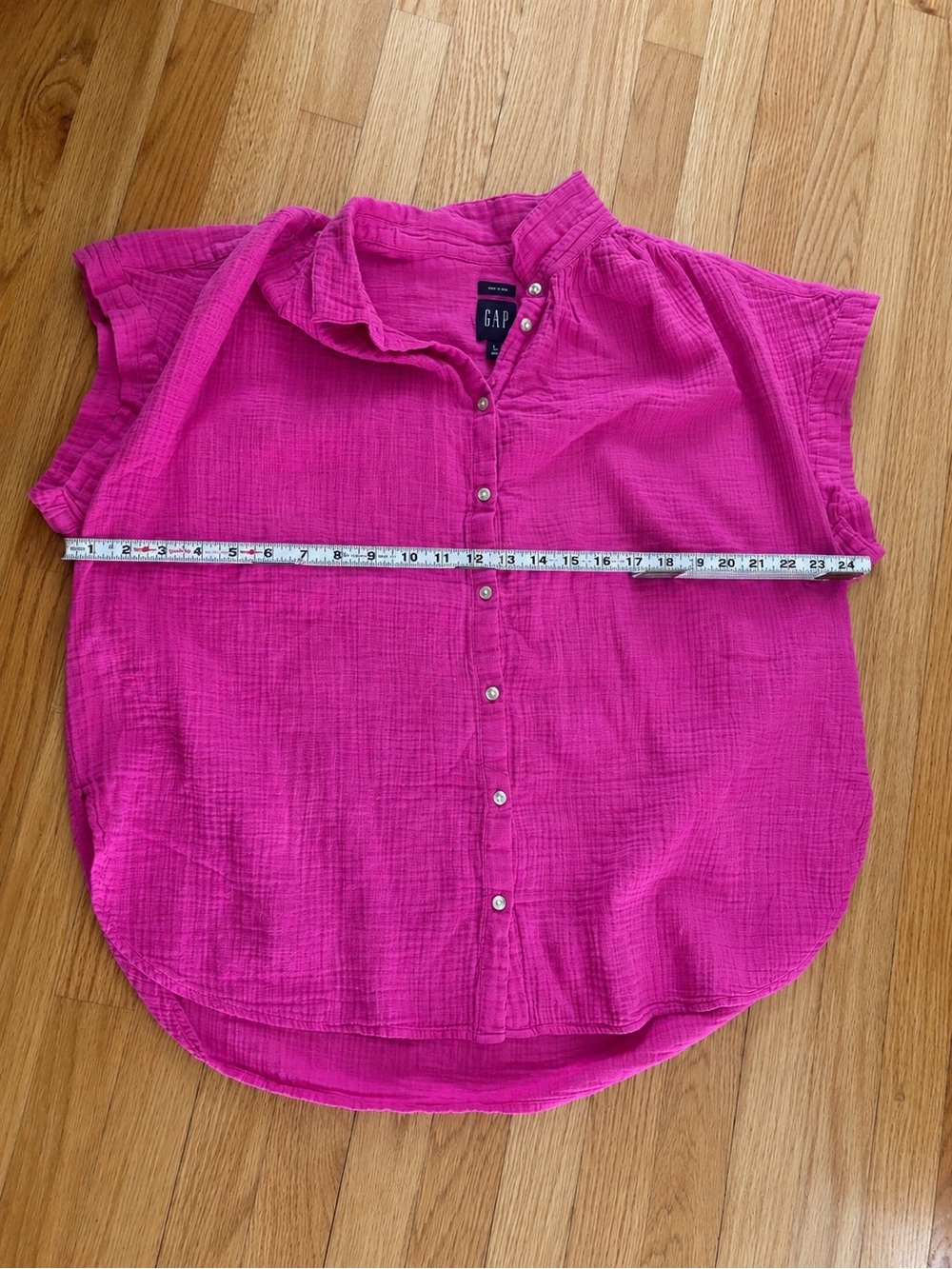 Gap 100% Cotton Gauze Cap Sleeve Button Down Top Pink Summer Top - XL - Picture 8 of 8